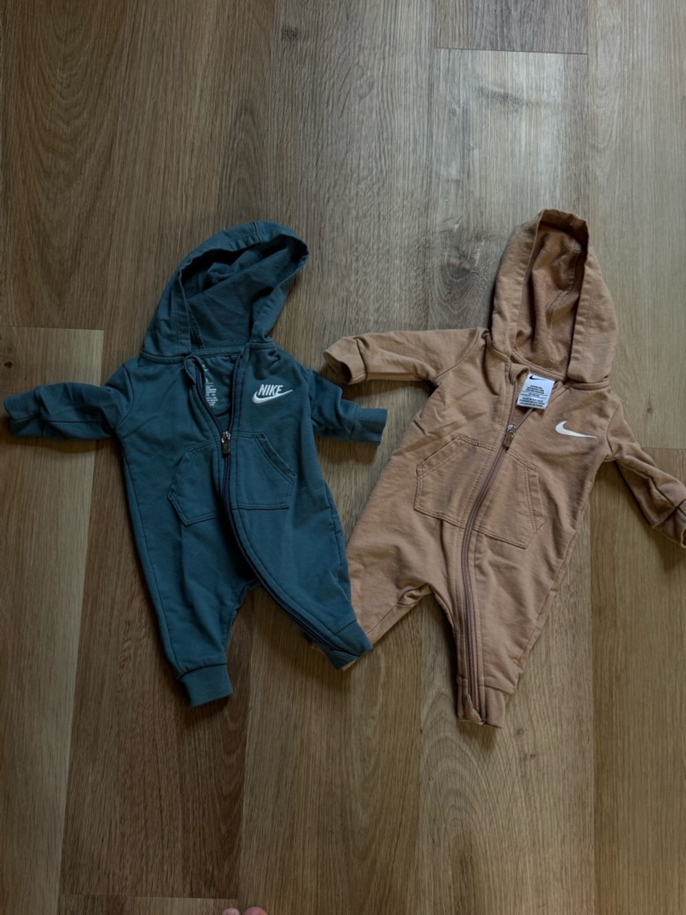 Nike Hooded Baby One-Piece Rompers - Teal Green & Tan